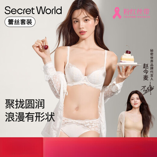 SECRET WORLD Lace Small Breast Push Up Underwear Women's Pure Desire Anti-Sagging Thin Sexy Women's Bra Set Spring Romantic Set Lubai S (70B-160/85)