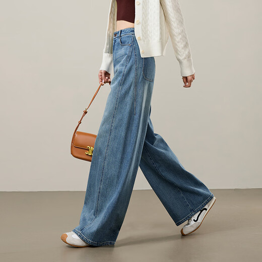 ESE-Y Yiyang 2025 star same style non-fading denim blue straight jeans for women autumn new wide-leg pants denim blue-regular 29