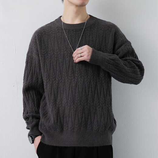 Playboy Men's Sweater 2025 Autumno e invierno engrosado lámpara suelta Flower Twisted Round Tirnited Lool Top Grey Men's Grey XL