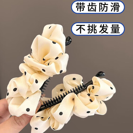 Satin pleated polka-dot banana clip hairpin for women, Korean style duckbill hairpin, temperament, floral horizontal clip on the back of the head, polka-dot banana clip for off-white hair