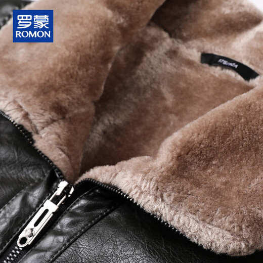 ROMON leather jacket men's autumn and winter casual solid color PU leather jacket velvet thickened top men's warm lapel jacket men