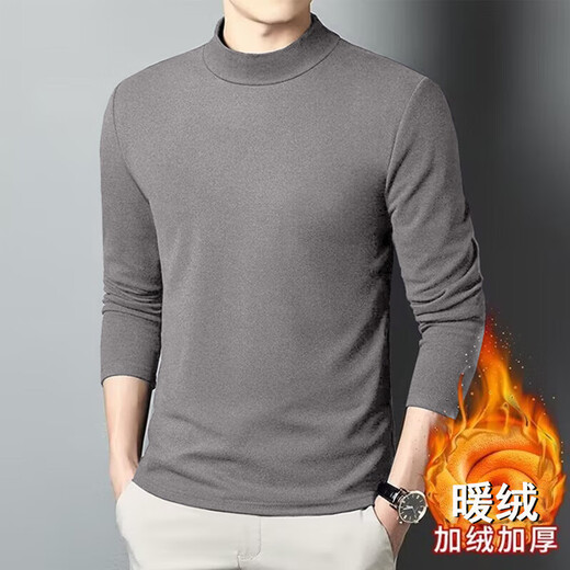 Men's round neck thermal underwear plus velvet warm autumn clothing for winter solid color slim long-sleeved T-shirt tops round neck black 2XL (recommended 135-150 Jin Jin equals 0.5 kg)