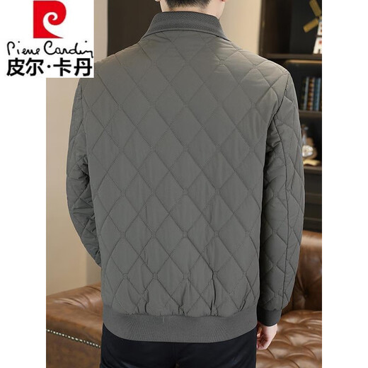 Pierre Cardin 2025 Plaid Cotton Jacket Men's Winter New Thin Warm Lapel Cotton Jacket Fashion Casual Cotton Jacket Gray XL 120-135Jin Jin equals 0.5 kg