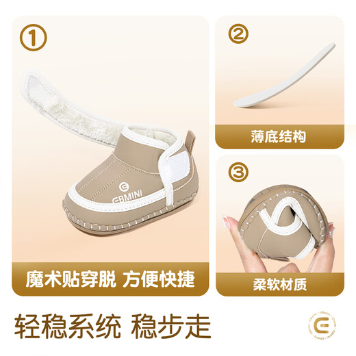 Inbemini infant and toddler pre-step shoes, winter baby plus velvet indoor shoes, non-slip and convenient Velcro children's shoes, Oxford blue 13, inner length 11.0CM, suitable for feet around 10.2CM