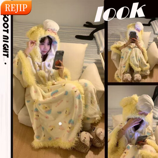 REJIP Pajamas for Women in Autumn and Winter Cute Cartoon Coral Velvet New Thickened Plush Nightgown Dress One-piece Home Clothes Outerwear Men's Clown Fish White One-piece Suit S (Recommended weight 80-100 Jin Jin equals 0.5 kg)