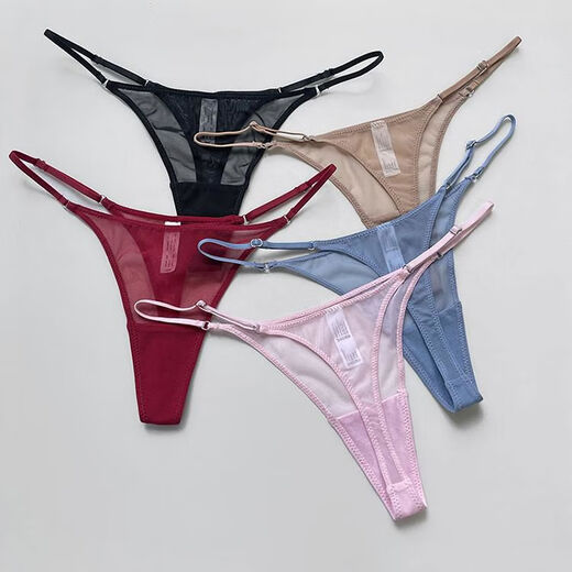 European and American sexy mesh breathable thin strap thong for women hot see-through pure lust style bikini low waist T pants pink SMSML hip 85-93 jeans 25-27