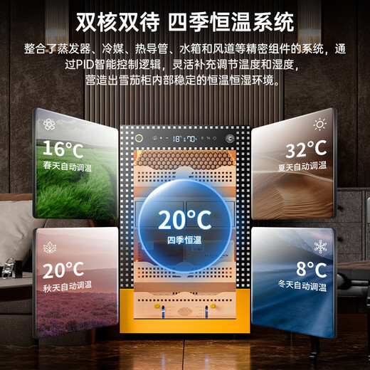CIGARLOONG 28C cigar cabinet with constant temperature and humidity, household compressor, air-cooled, frost-free water ion removal, ammonia removal, cedar wood bare cigar cabinet, red wine cabinet, fingerprint lock, cigar cabinet, constant temperature and humidity control for cigar cultivation, luxury cedar wood liner, sober cigar box, Cuban style, clean ammonia + fingerprint lock