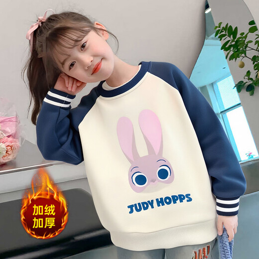Disney girls autumn and winter sweatshirt girls Zootopia velvet thickened top children's casual pullover navy blue 140
