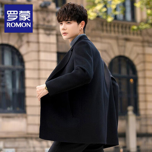 ROMON double-sided woolen coat men's short Korean style suit woolen coat spring and autumn thickened windbreaker men's top black M (110-130Jin Jin is equal to about 0.5 kg)