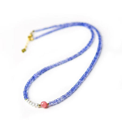 Half Tanzanite Necklace Women's Blue Purple Gem Bead Bracelet Couple Crystal Bracelet Bare Stone Pendant Clavicle Chain Necklace Tanzanite + Pearl Necklace Bead Diameter About 3mm - Chain