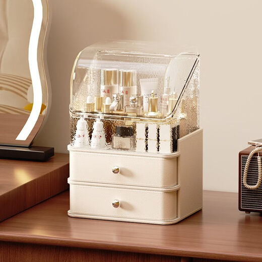 Vipero Makeup Brush Storage AKBK Cosmetic Storage Box Desktop Large Capacity Dustproof Dressing Table Lipstick Skin Care Product Flip Medieval Style Virgin Forest-Double Drawer + Flip Transparent Dustproof Box Leather + Density Board No Odor