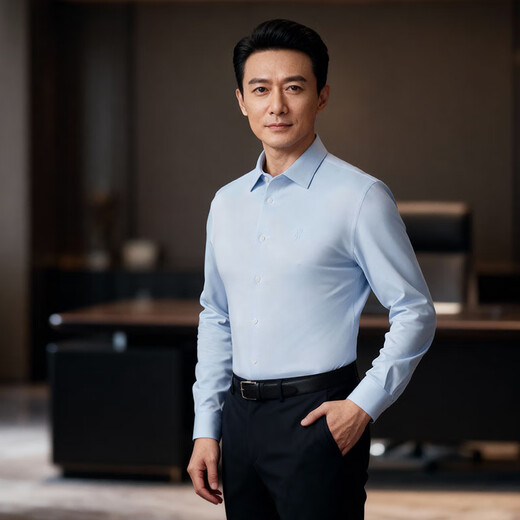 Ou Ding double air lock first class winter warm gray snow white Haokong blue high elastic plus velvet shirt men's warm spring shirt blue Haokong blue 42 (recommended 140-155Jin Jin equals 0.5 kg)