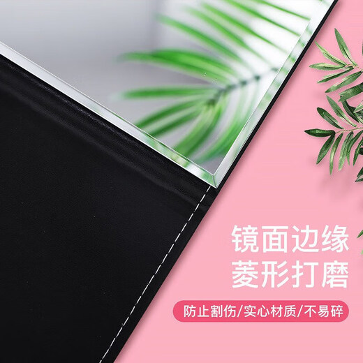 Desktop folding makeup mirror large with light led portable folding desktop high-definition desktop bedroom mirror student dormitory Internet celebrity dressing mirror 16*11 black right-angle leather mirror