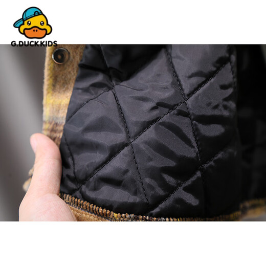 G.duck little yellow duck children's quilted thickened plaid shirt for boys and girls 2025 autumn and winter baby warm jacket children's brown 90 cm