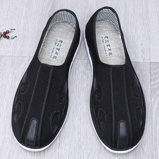 Inline lift autumn old Beijing cloth shoes men's retro Chinese style breathable, anti-odor and anti-slip handmade sprinkler shoes, layered bottomed Taoist old man shoes 13660 black 42