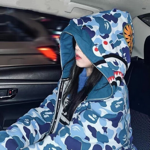 Chihuan Ape Man Shark Jacket Street Fashion Brand Embroidered Zipper Double Hood Clothes Camouflage Hip Hop Couple Cardigan Sweatshirt Men and Women White High Version Shark Double Hood Jacket M Embroidery Version Recommended 90-110 Jin Jin equals 0.5 kg High Quality