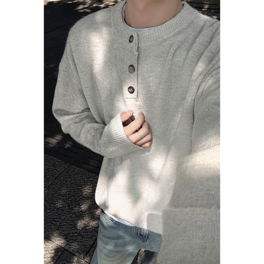 Zhiwei cleanfit Henry collar long-sleeved knitted sweatshirt men's autumn and winter new American retro warm base shirt clothes white flower gray XL recommended 135-150Jin Jin equals 0.5 kg