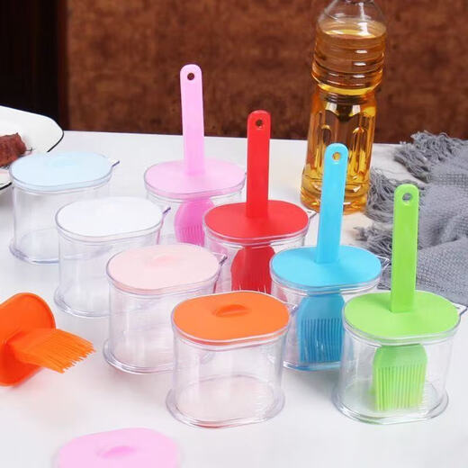 Oil brush, high temperature resistant oil brush, integrated glass oil bottle, household silicone baking and barbecue professional brush, oil brush with cover, easy oil control, blue, cold and heat resistant