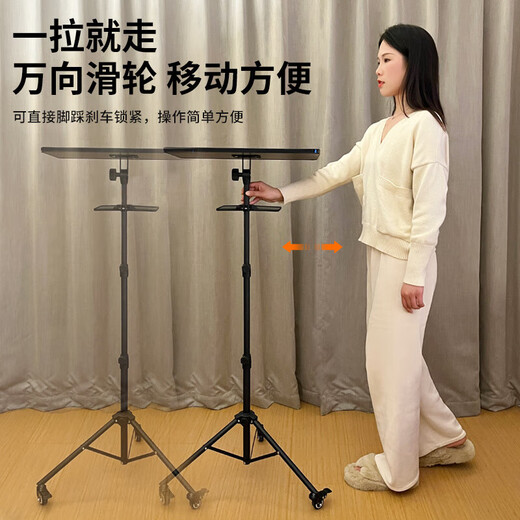 DOBOLY带滑轮笔记本电脑支架落地增高桌面置物架室内直播站立式办公工作 【带滑轮】黑金丝面调高度角度笔记本支架