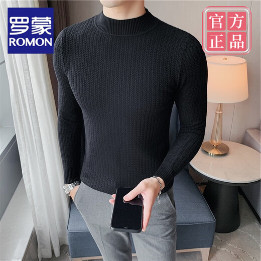 ROMON half-turtleneck sweater for men in autumn and winter Korean style slim-fitting men's bottoming shirt high-end men's knitted sweater black M Jin Jin equals 0.5 kg