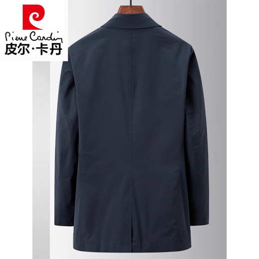 皮尔卡丹（pierre cardin）高档风衣外套男中长款春秋季高级感翻领高端大衣轻奢男装商务休闲 蓝色 M 170【建议100-120斤】