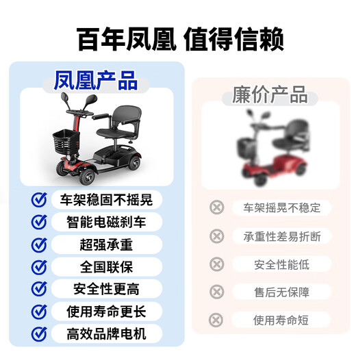 Phoenix electric scooter for the elderly four-wheeled four-wheeled car for the elderly household foldable moped scooter 09S 12ah lead-acid + about 40 miles + 250W