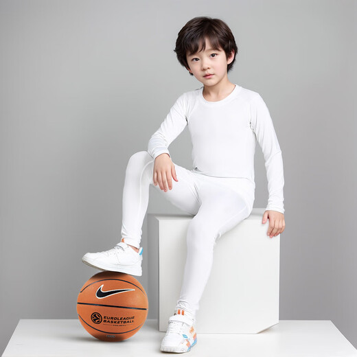 Shengyi new children's tights training clothes football basketball base long-sleeved quick-drying fitness clothes sports suit warm clothes white two-piece set (unisex) 120 (size 24 suitable for 40-50 Jin Jin equals 0.5 kg)