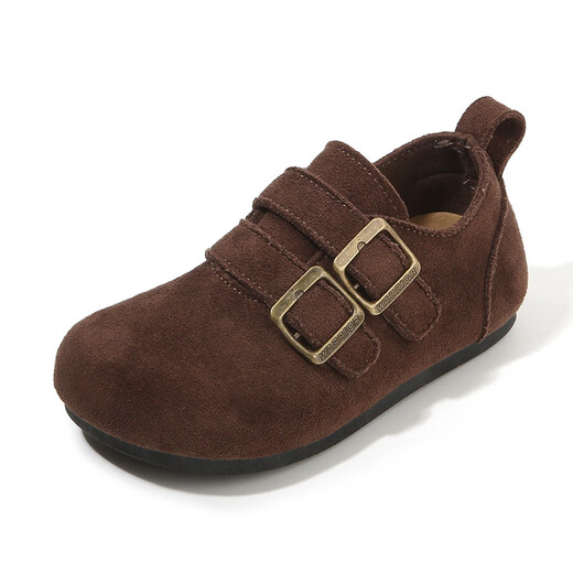 G.duck Little Yellow Duck Children's Birkenstock Shoes Spring and Autumn New Girls Small Leather Shoes Retro Boys Peas Shoes Soft Bottom Baby Children's Shoes Brown 21 Shoe Inner Length About 14cm