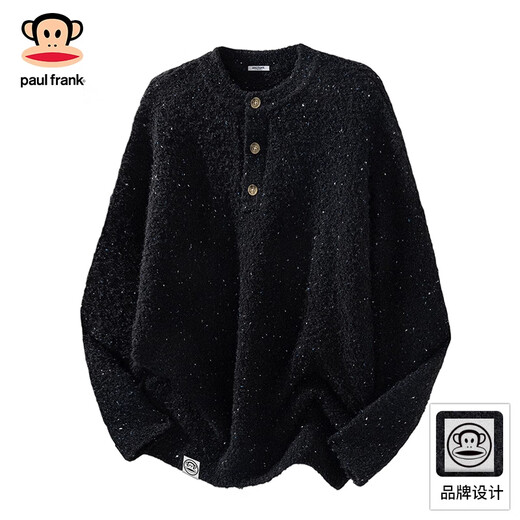 Big Mouth Monkey (paul frank) Japanese simple sweater men's 2025 autumn new loose lazy circle yarn Henry collar knitted cardigan top black autumn new product L recommended 120-140Jin Jin equals 0.5 kg