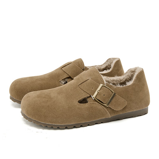 Xiyu all-inclusive Birkenstock shoes for women plus velvet 2025 winter new soft-soled cotton shoes warm one-foot furry shoes card color 38 (240mm)