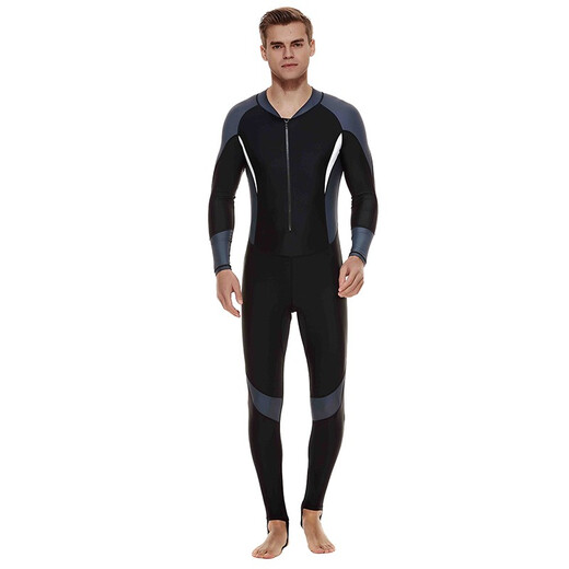 Shark Bart Men's Thin Material One-piece Swimsuit Jellyfish Suit Wet Suit Men's Snorkeling Equipment Surf Suit 1330 Gray with Black and White XXL