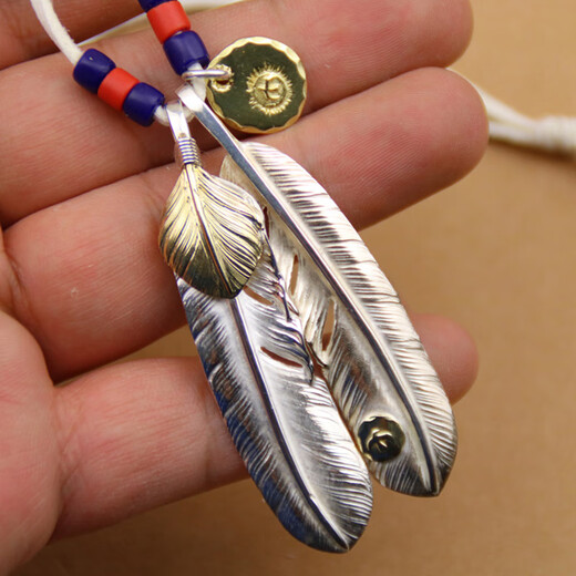 Zhouke 2025 new style fashionable and simple feather necklace pendant 925 silver hand-engraved deerskin rope set chain sterling silver + copper brand new