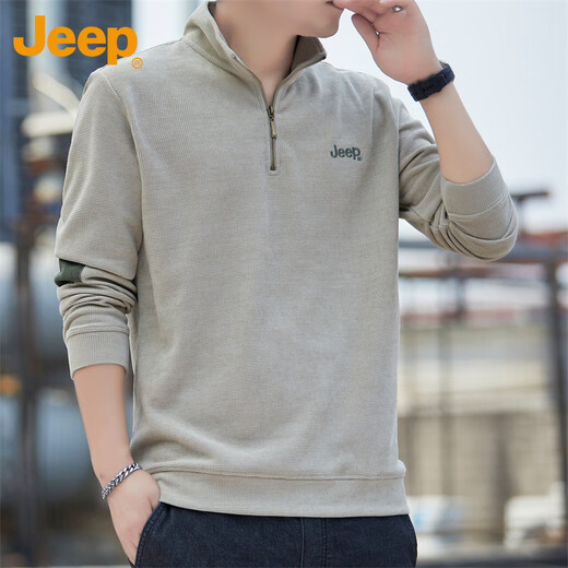 JEEP Jeep sweatshirt men's spring and autumn zipper loose long-sleeved T-shirt men's casual sportswear men's apricot 2XL