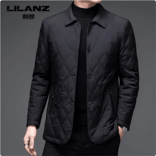 Lilang Men's Cotton Jacket Winter Lightweight Warm Lapel Middle-aged Cotton Jacket Business Men's Jacket Cotton Jacket 9602 Navy Blue L 170