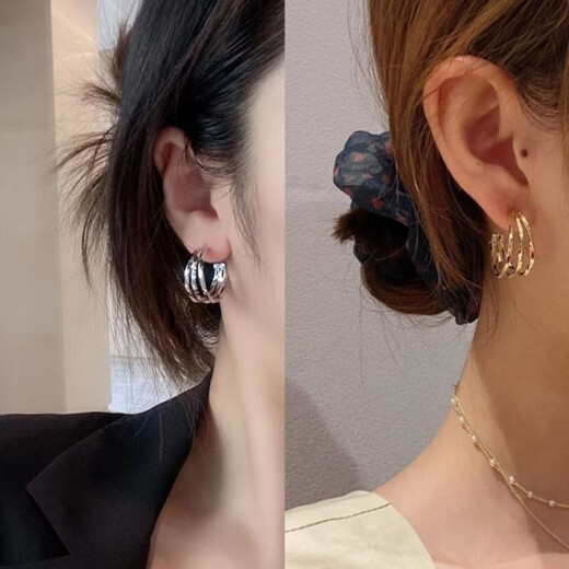 KZD Old Phoenix 999 Pure Silver Small Earrings Fashion Versatile Casual Earrings Autumn and Winter Silver Needle Allergy Circle Earrings Three Lives Three Worlds Silver Pair