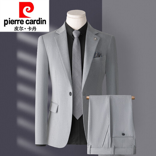 Pierre Cardin suit men's three-piece Korean style slim business casual suit groom wedding dress knitted 1 light gray top + pants shirt tie S