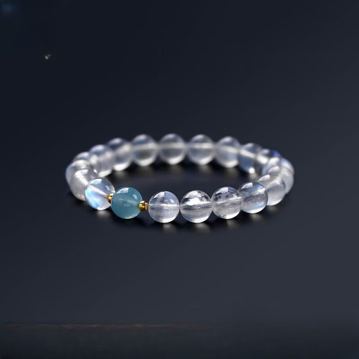 Jinxu 2025 Ice Type Sri Lankan Moonstone Bracelet Cream Body Aquamarine Bracelet Gift for Men and Women Couple Bead Diameter 10mm