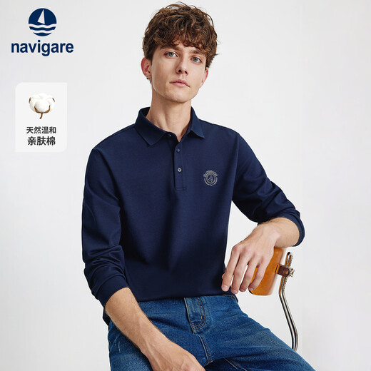 Navigare Italian dinghy 2025 autumn men's long-sleeved POLO shirt solid color commuter lapel top 1135025304