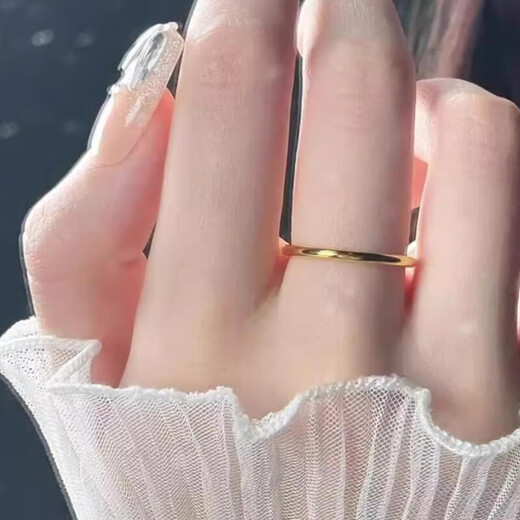 Chow Tai Fook solid gold-clad silver-plated one-word gold ring for men and women, plain ring, glossy light luxury lov ring for couples, gold-plated silver, No. 13