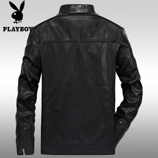 Playboy (PLAYBOY) Leather Jacket Men's Jacket Spring and Autumn Thin PU Leather Jacket Short Stand Collar Leather Jacket Men's Casual Fashion Slim Trend Black Thin XL 125-135Jin Jin is equal to 0.5 kg