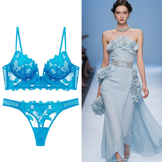 Victoria Palace Sexy Bra Set High-end Underwear Women's French Lace Bra Thin Push-Up Underwear Bra Wine Red Set 75A M/34BC Cup