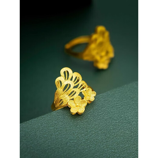 Keshan gold phoenix tail gold flower ring fashionable temperament 24K flower ring live mouth full gold plated index finger ring phoenix tail gold