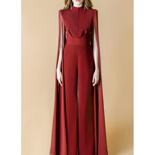 TUSENDA banquet dress host party reception president domineering queen style dress European and American temperament dignified and elegant burgundy XS