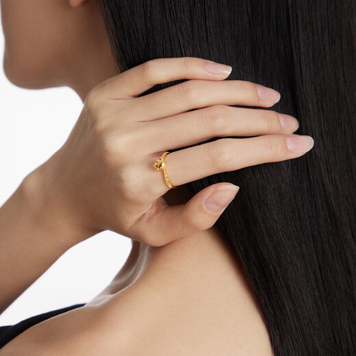 Chow Tai Fook round six-claw pure gold diamond shape ring for women EOF1535 engagement ring gift size 14, priced at about 3.7g (labor cost 420)