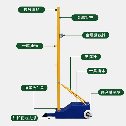 Badminton Net Frame Standard Mobile Arena Competition Badminton Net Post Portable Indoor and Outdoor Post Badminton/Air Volleyball/Volleyball Three-purpose Net Frame Extra Large Green + Free Wire Rope