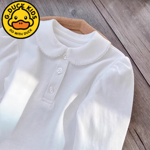 G.duck children's clothing girls white shirt pure cotton boys simple POLO long-sleeved school uniform white shirt children's lapel bottoming shirt white boys POLO collar long sleeves 120 cm recommended height 110-120cm5-6 years old