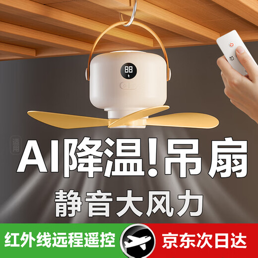 Du Meisen dormitory ceiling fan bed electric fan silent hanging small fan mosquito net fan USB camping tent small ceiling fan portable bedroom charging fan small wind treasure plug-in type 3-meter charging cable | 5-level cold wind | remote control timing 3-level eye protection lamp | remote control timing | simulated natural wind | table/hanging dual use