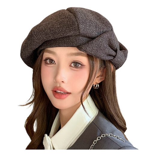 QUEEN TRIP autumn hat women's small fragrant bow high-end beret socialite daughter style fashionable face small octagonal hat gray