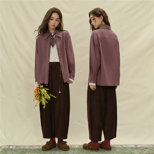 Giordano designer retro embroidered matte drape loose crisp volumetric shirt women's long sleeves 18345831 04 red bean paste M