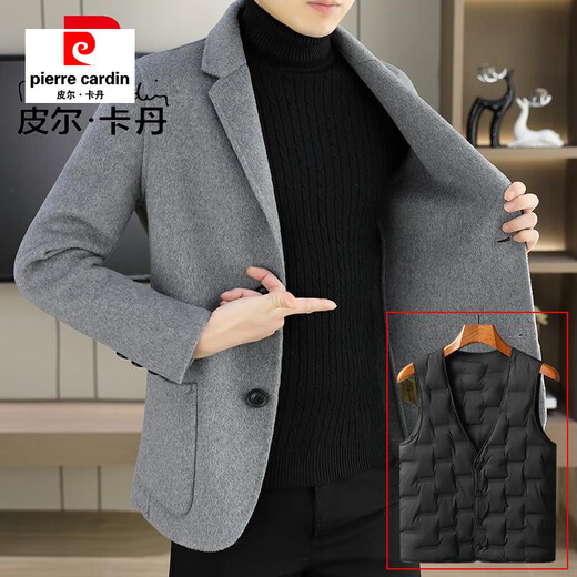 皮尔卡丹（pierre cardin）羊毛呢西服外套男士高端修身双面尼西装上衣秋冬百搭短款保暖大衣 88001A卡其色【双面呢】 XL 适合125-145斤